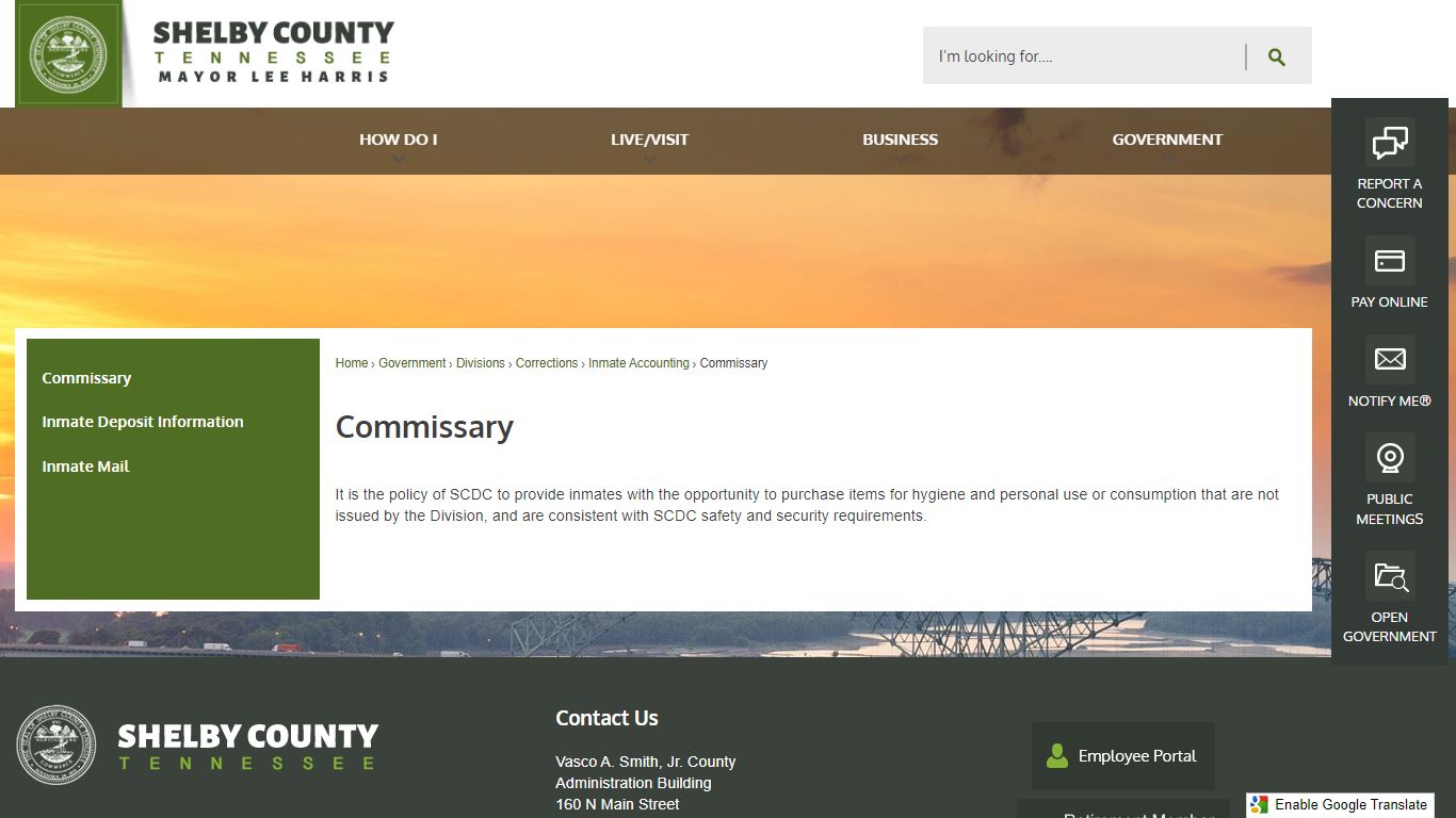 Commissary | Shelby County, TN - Official Website